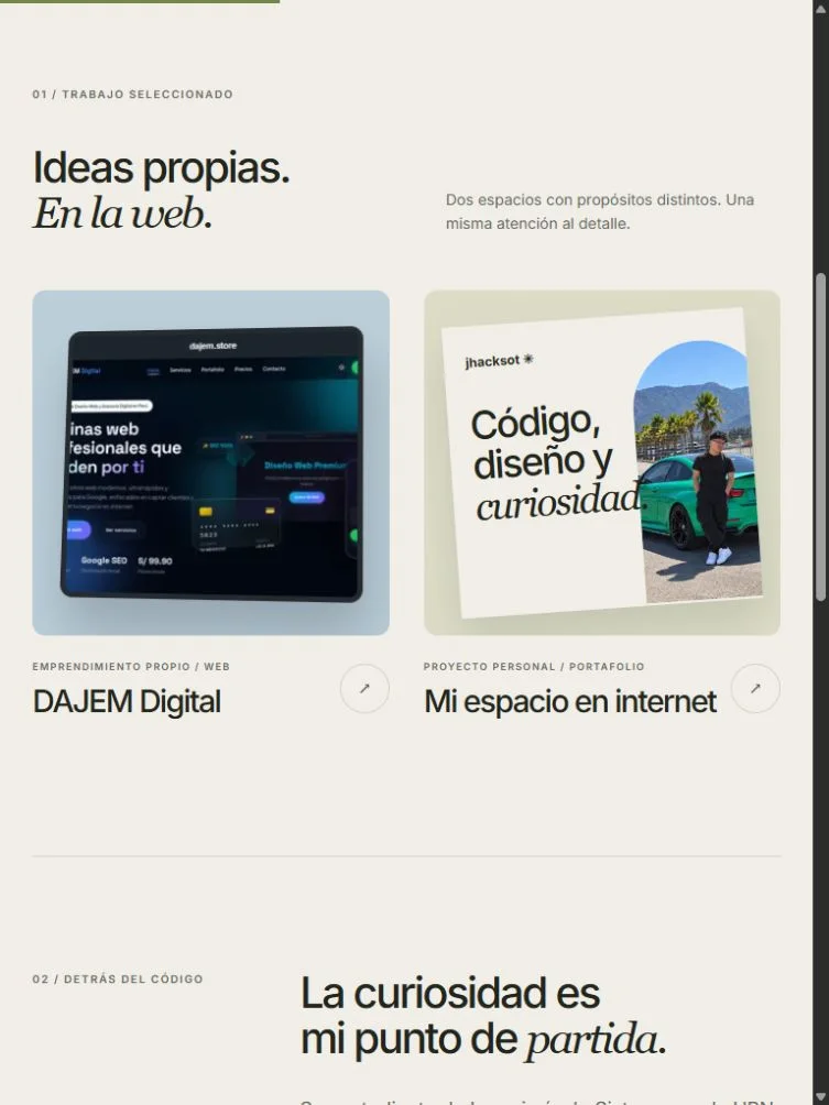 El portafolio de Jhack en tablet